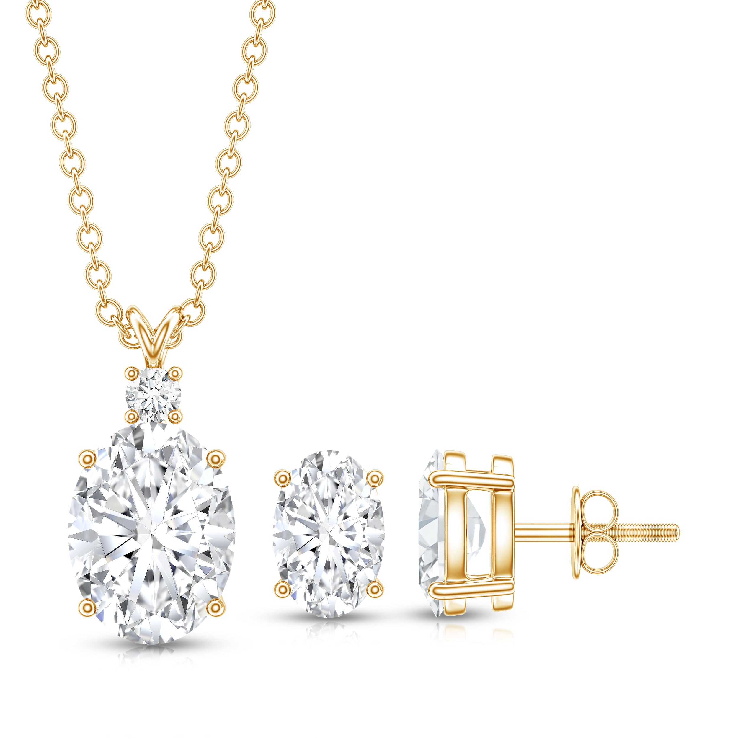 Certified 2 Carat Moissanite Oval Necklace and Earrings Set D-VS1 - Rosec Jewels