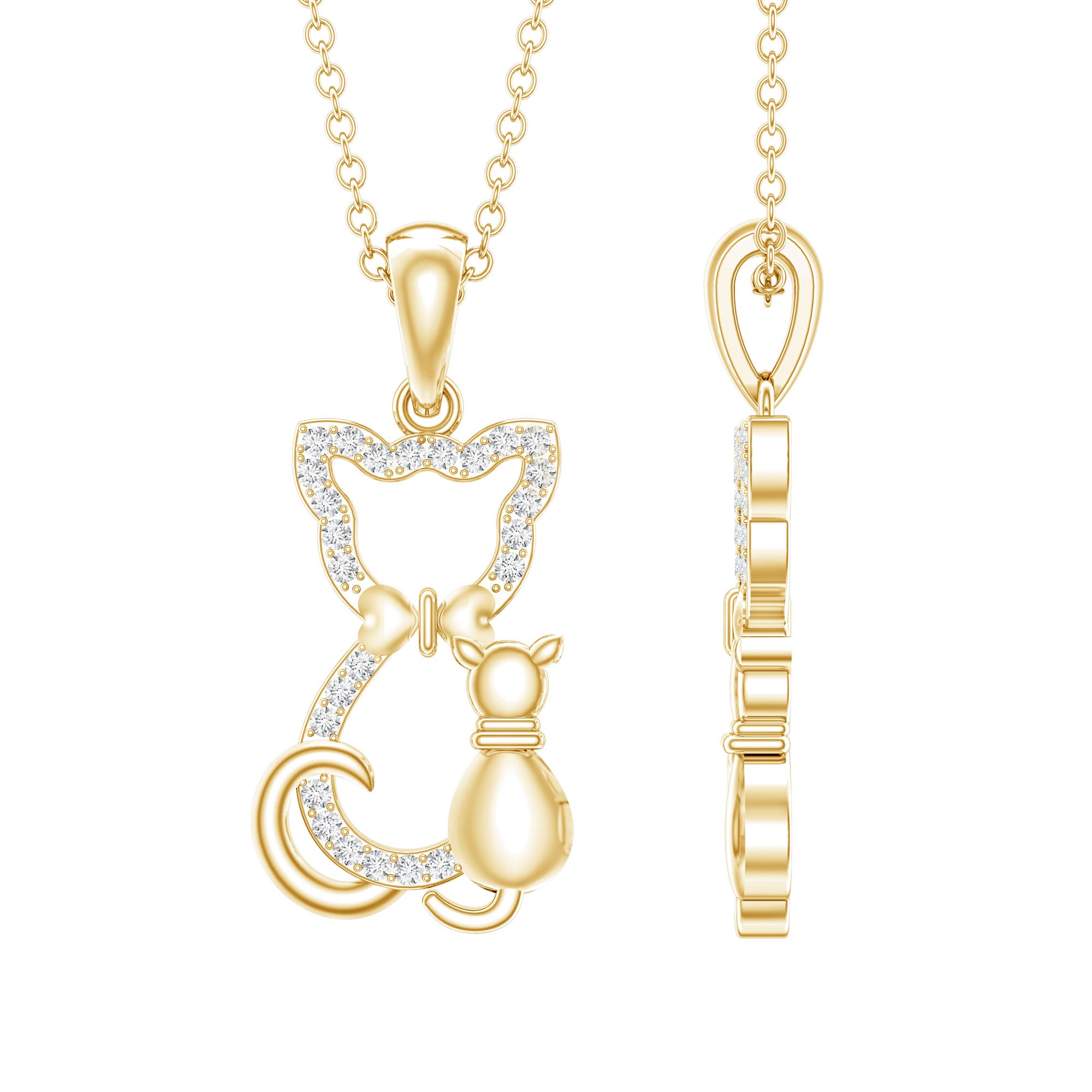 Certified Moissanite and Cat Pendant D-VS1 - Rosec Jewels