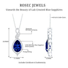 Certified 4 Carat Lab Created Blue Sapphire and Diamond Teardrop Pendant AAAA - Rosec Jewels