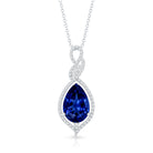 Certified 4 Carat Lab Created Blue Sapphire and Diamond Teardrop Pendant AAAA - Rosec Jewels