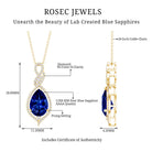 Certified 4 Carat Lab Created Blue Sapphire and Diamond Teardrop Pendant AAAA - Rosec Jewels