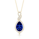 Certified 4 Carat Lab Created Blue Sapphire and Diamond Teardrop Pendant AAAA - Rosec Jewels