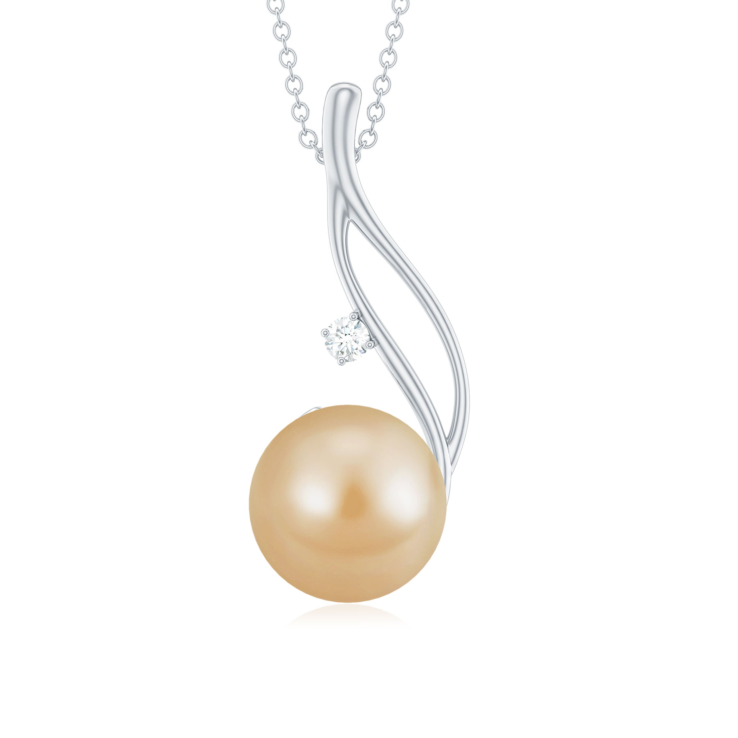 Round South Sea Pearl Leaf Pendant with Moissanite South Sea Pearl - ( AAA ) - Quality - Rosec Jewels