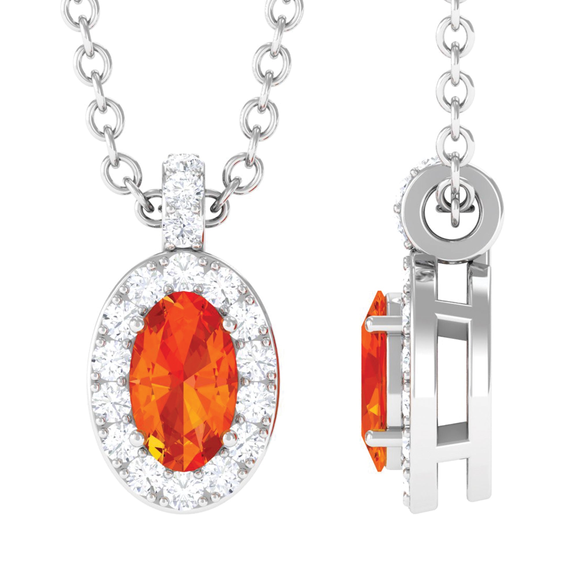 Oval Shape Orange Sapphire and Diamond Halo Pendant Orange Sapphire - ( AAA ) - Quality - Rosec Jewels