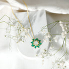 Certified Moissanite Flower Designer Necklace With Lab Emerald D-VS1 - Rosec Jewels