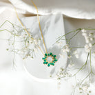 Rosec Jewels-Certified Moissanite Flower Designer Necklace With Lab Emerald