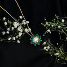 Certified Moissanite Flower Designer Necklace With Lab Emerald D-VS1 - Rosec Jewels