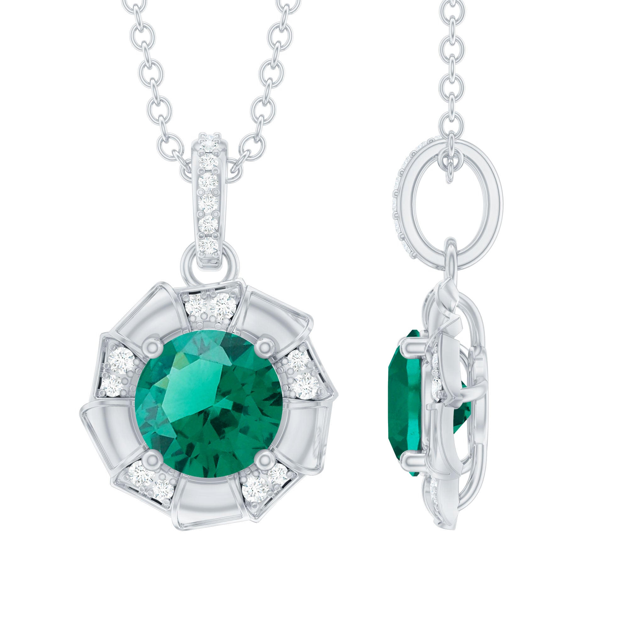 Lab Grown Emerald Moissanite Vintage Inspired Necklace with Chain