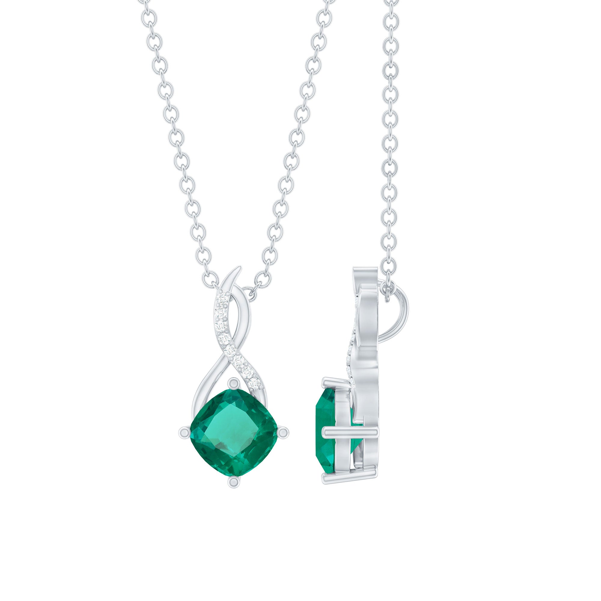 Cushion Cut 6 MM Lab Created Emerald Infinity Necklace with Moissanite