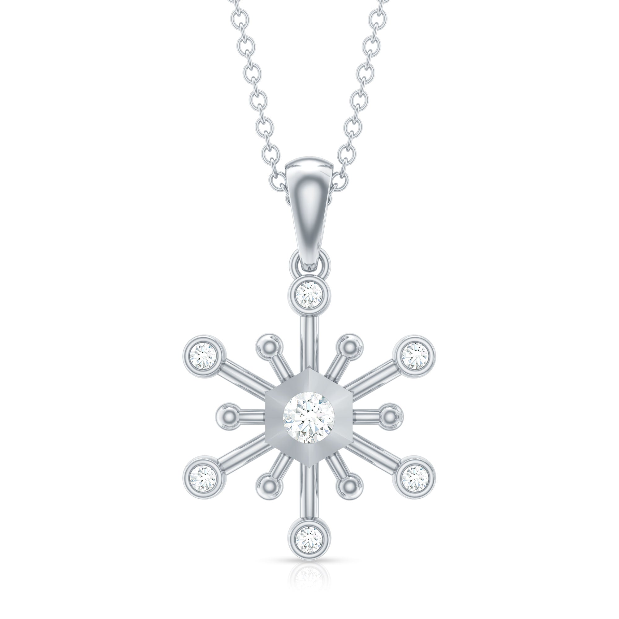 Diamond Snowflake Pendant Necklace for Women Lab - ( EF-VS ) - Rosec Jewels
