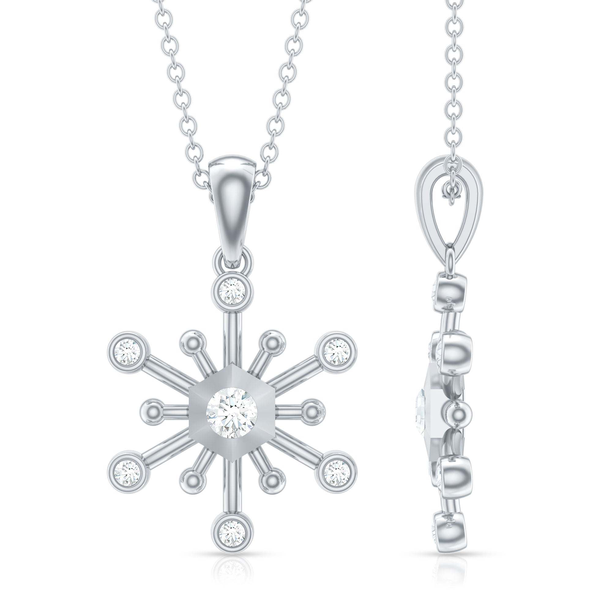 Diamond Snowflake Pendant Necklace for Women Lab - ( EF-VS ) - Rosec Jewels