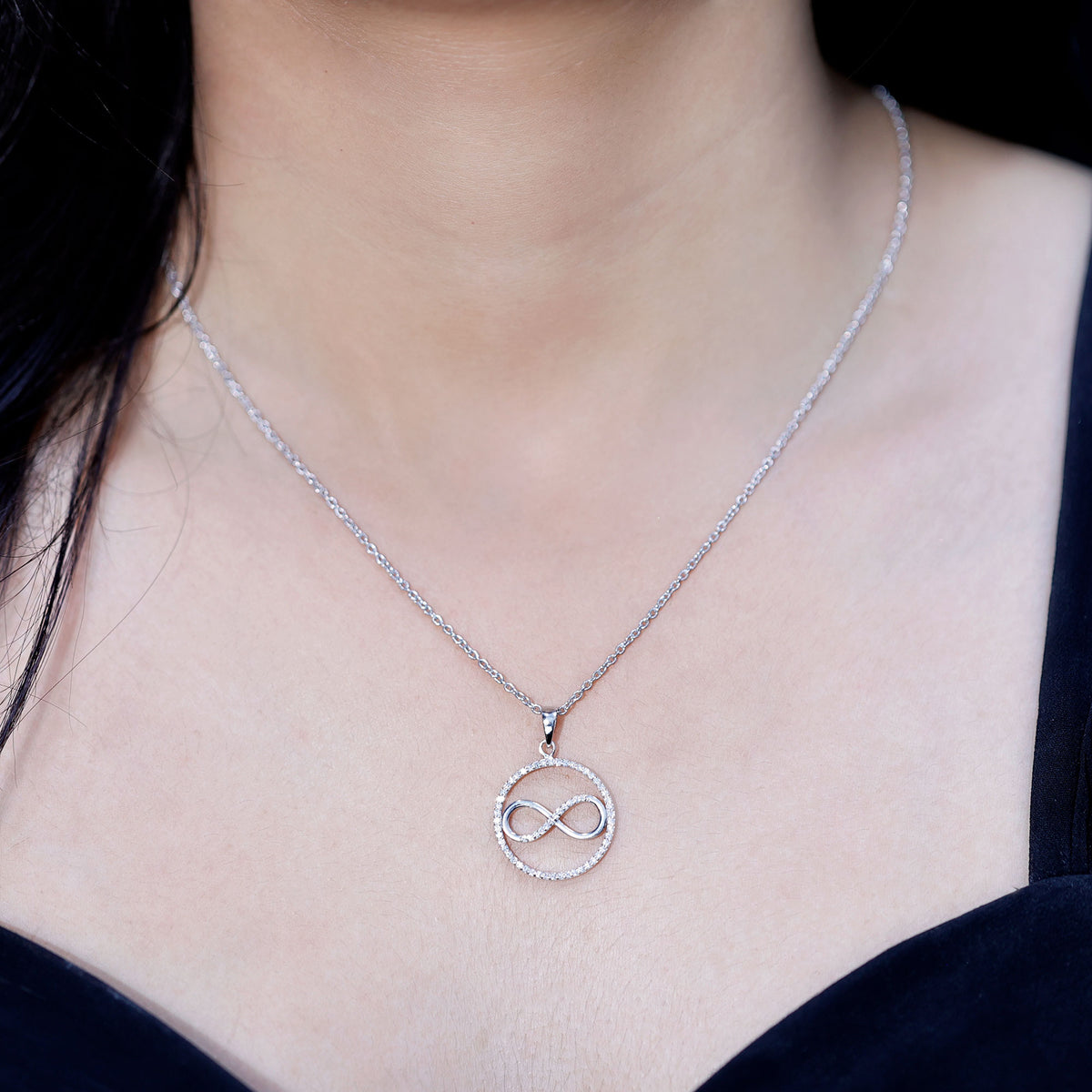 Diamonds Infinity Eternity Pendant Necklace Lab - ( EF-VS ) - Rosec Jewels