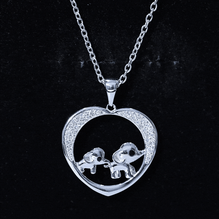 Diamond Elephant Mother Child Necklace Lab - ( EF-VS ) - Rosec Jewels