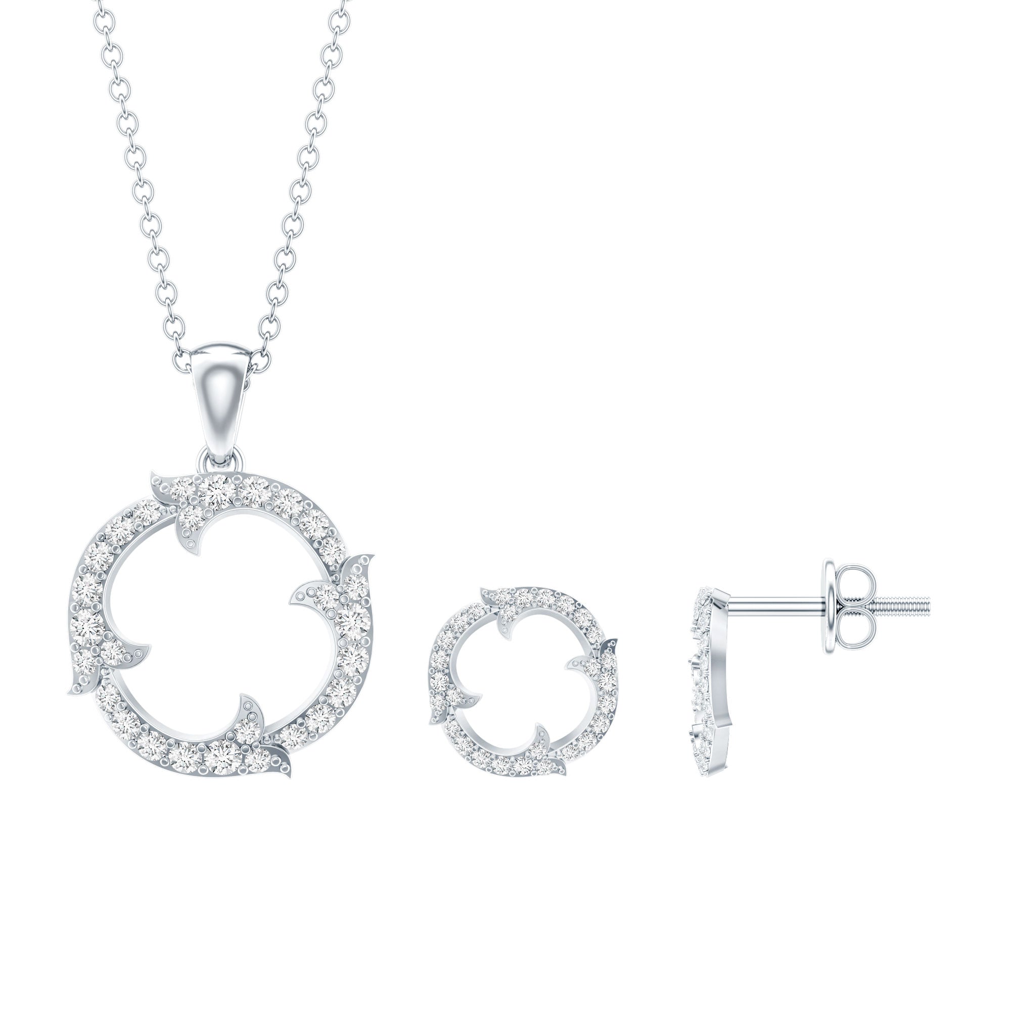 Certified Diamond Circle Necklace Earrings Set Lab - ( EF-VS ) - Rosec Jewels