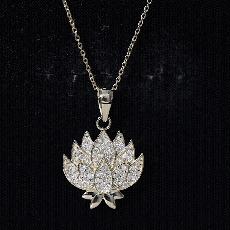Diamond Designer Lotus Flower Necklace Lab - ( EF-VS ) - Rosec Jewels