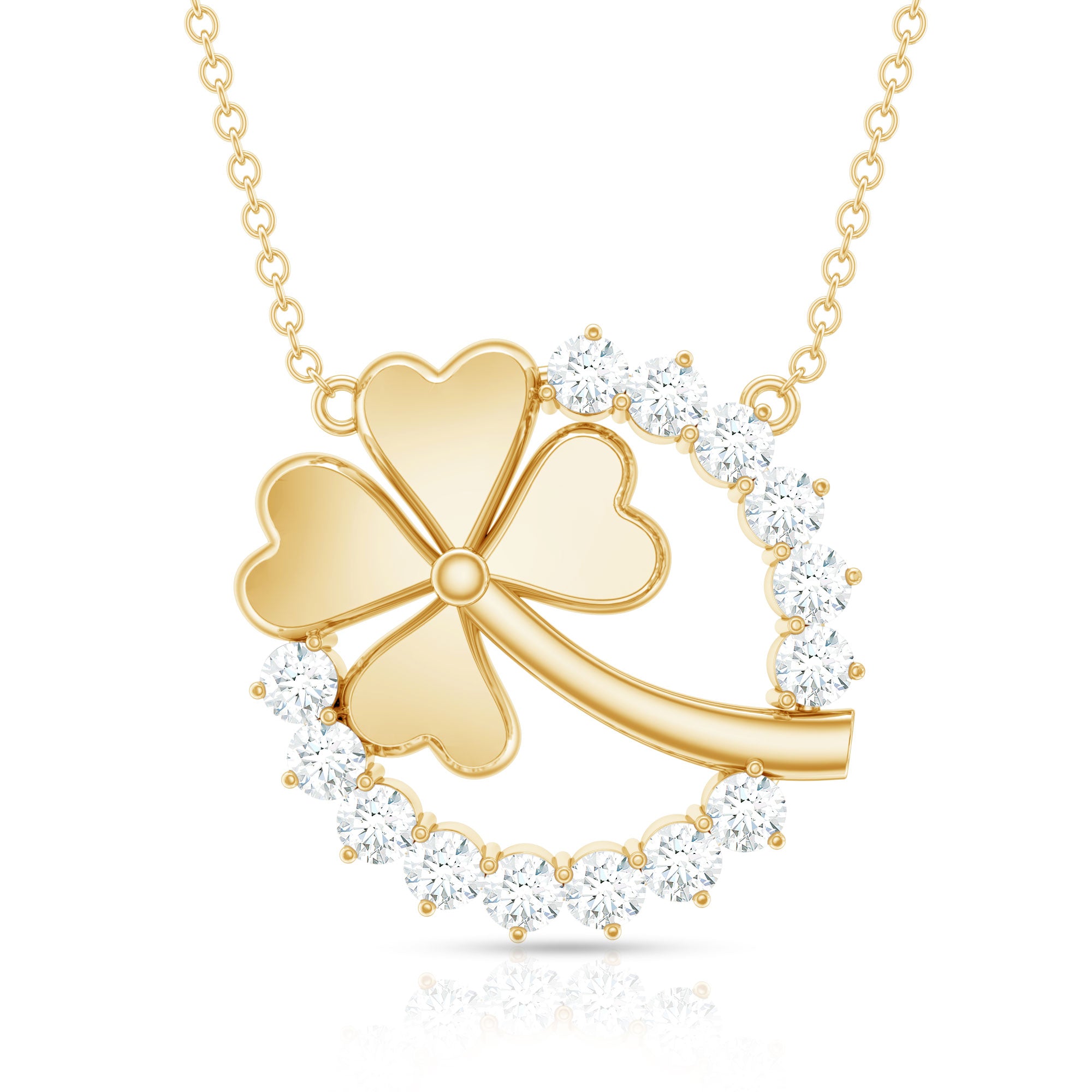 Certified Diamond Lucky 4 Leaf Necklace Lab - ( EF-VS ) - Rosec Jewels