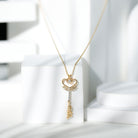 Rosec Jewels-Diamond Heart Key Pendant Necklace with Angel Wings