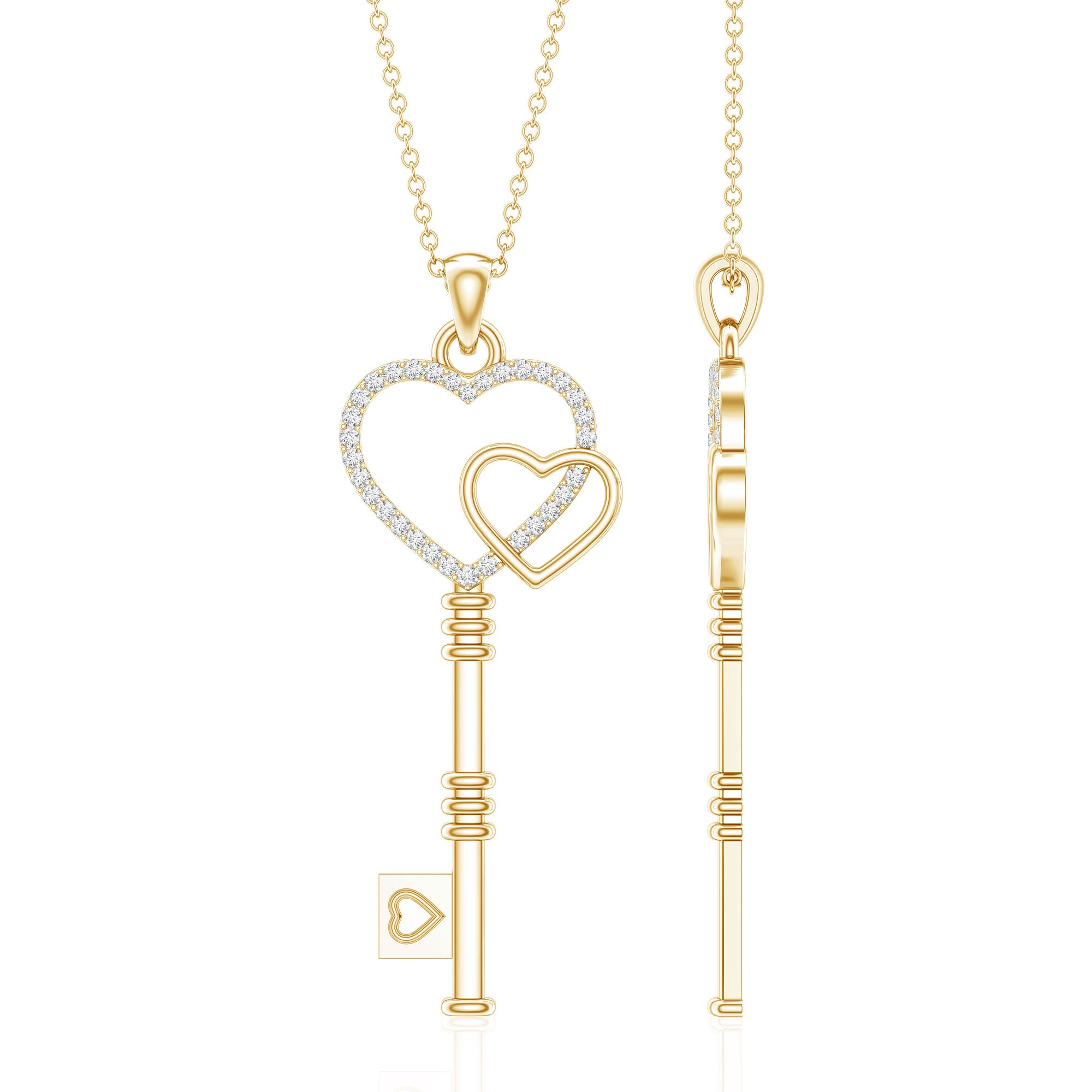 Diamond Key To My Heart Necklace for Women Lab - ( EF-VS ) - Rosec Jewels