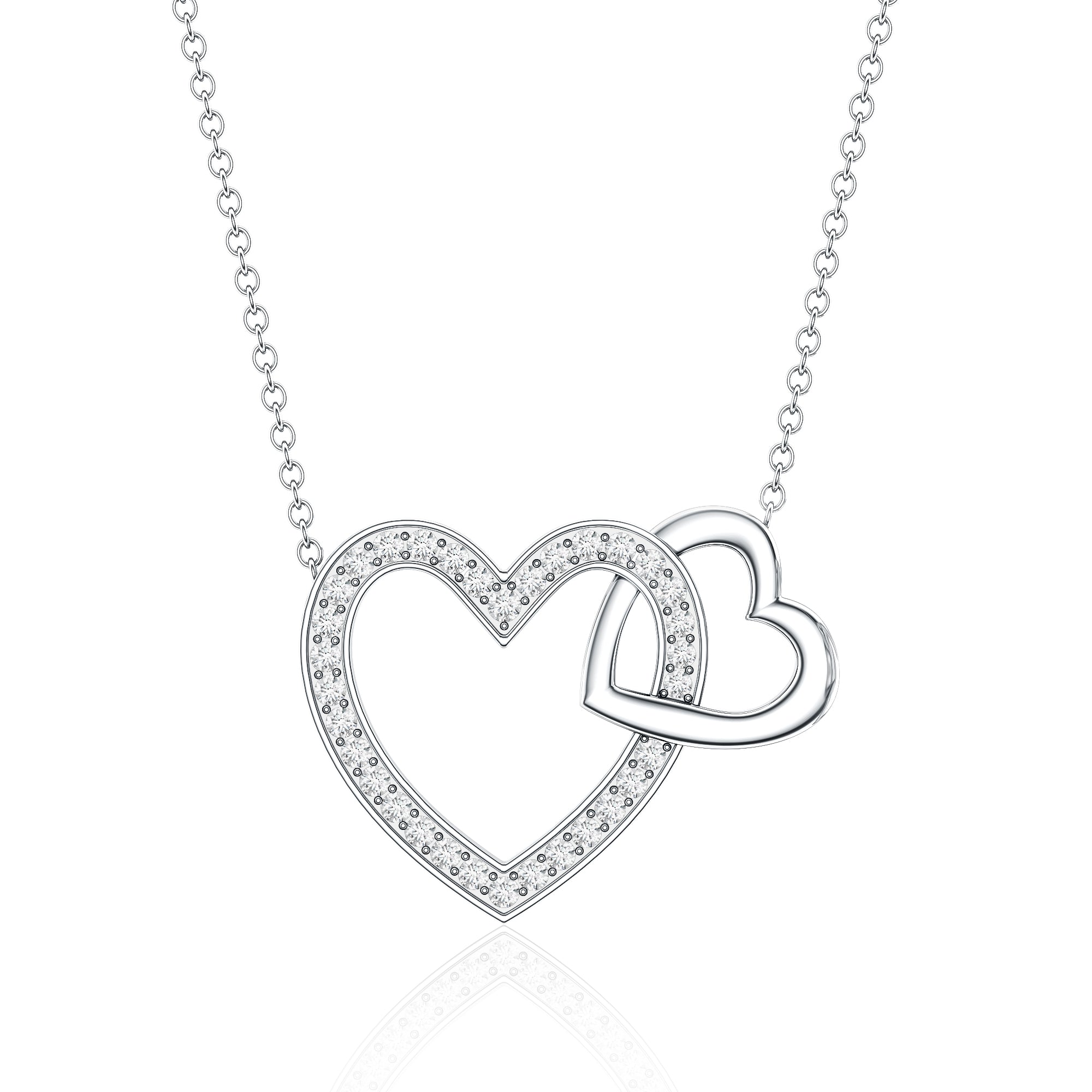 Diamond 2 Heart Promise Necklace Lab - ( EF-VS ) - Rosec Jewels