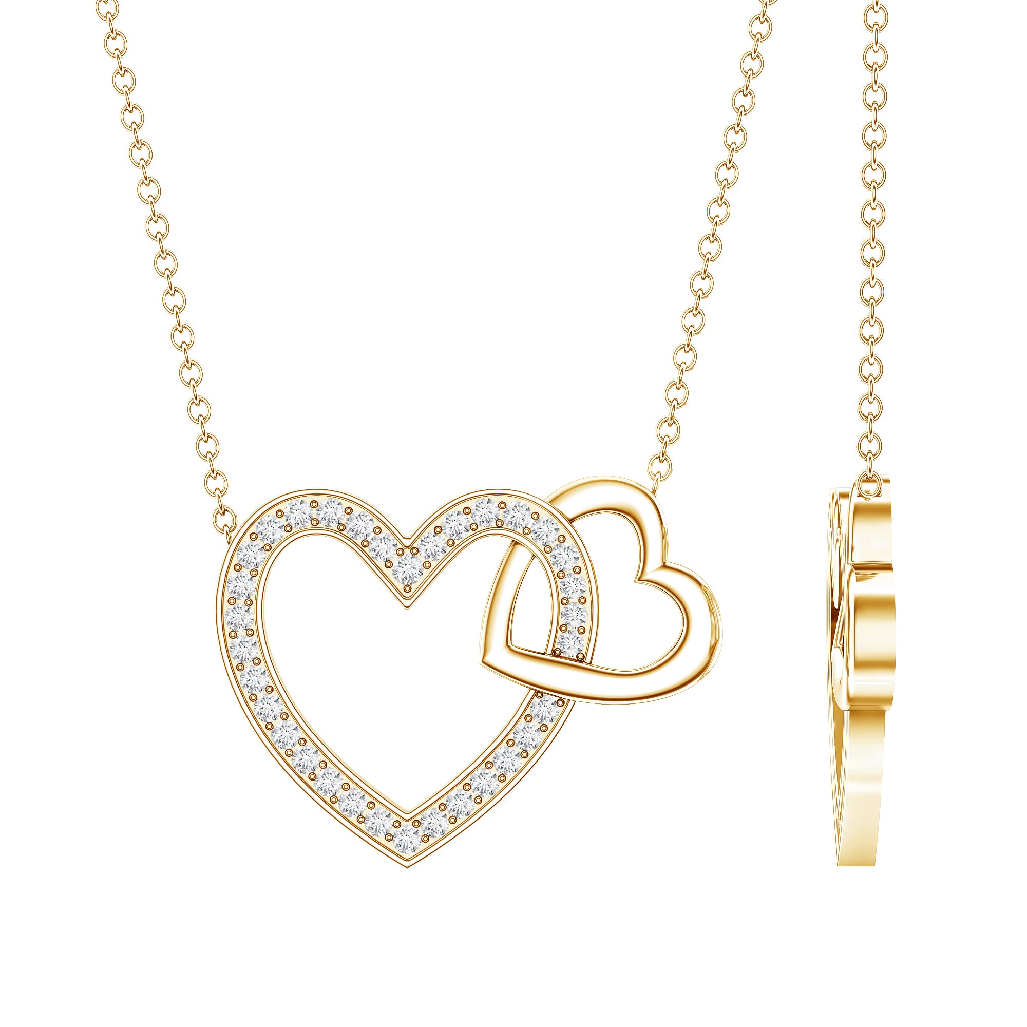 Diamond 2 Heart Promise Necklace Lab - ( EF-VS ) - Rosec Jewels