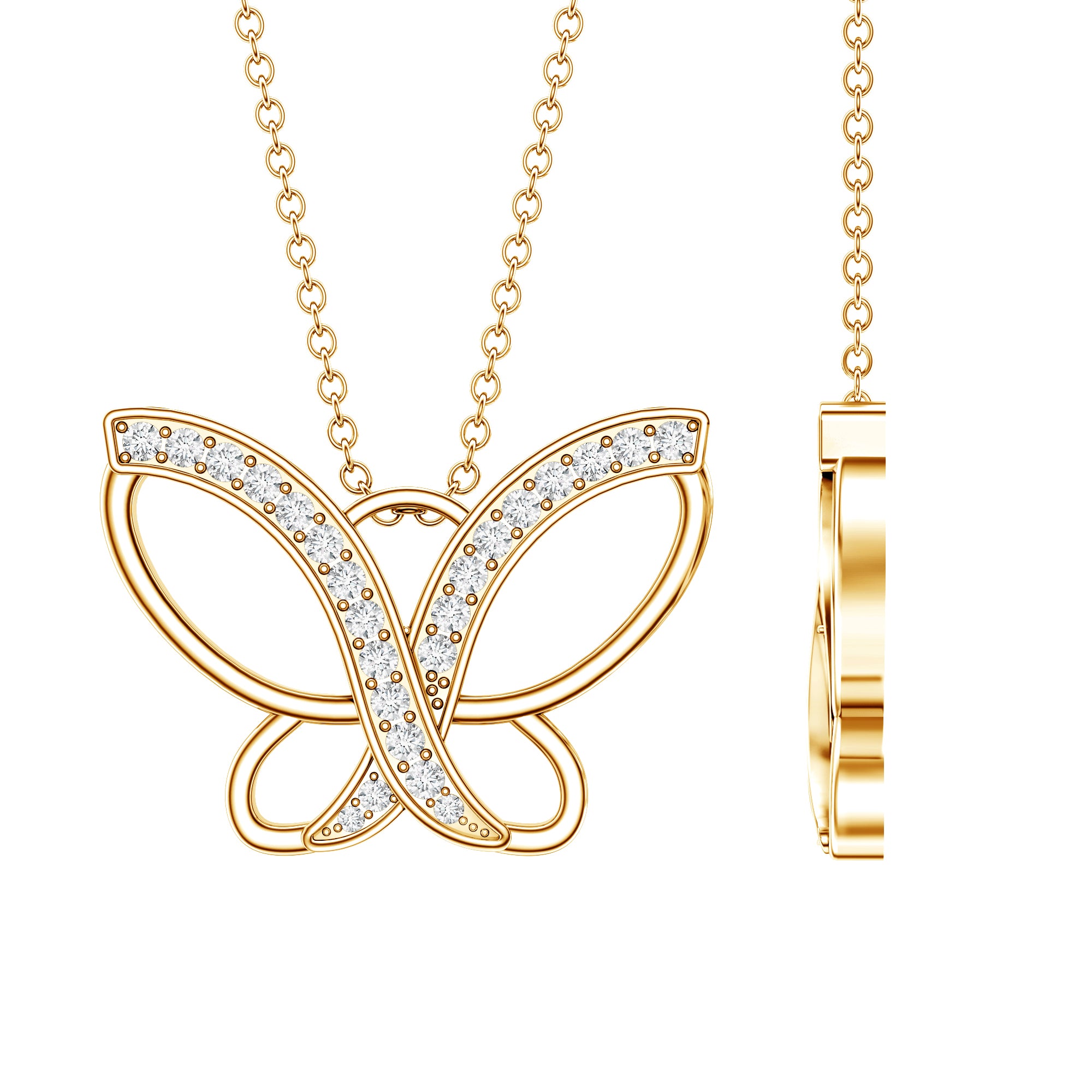 Diamond Butterfly Pendant Necklace For Women Lab - ( EF-VS ) - Rosec Jewels