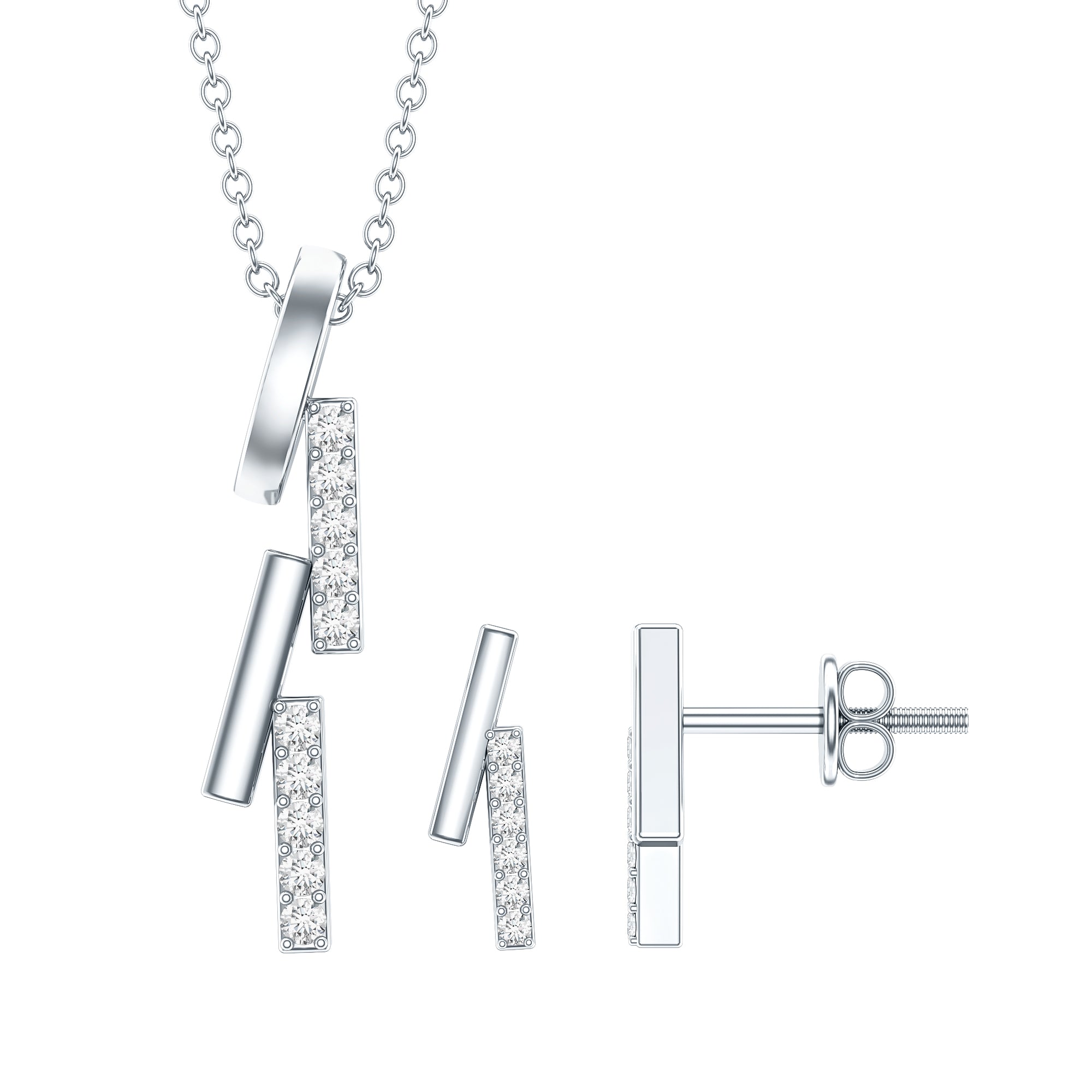 Certified Diamond Bar Dangle Necklace Earrings Set Lab - ( EF-VS ) - Rosec Jewels
