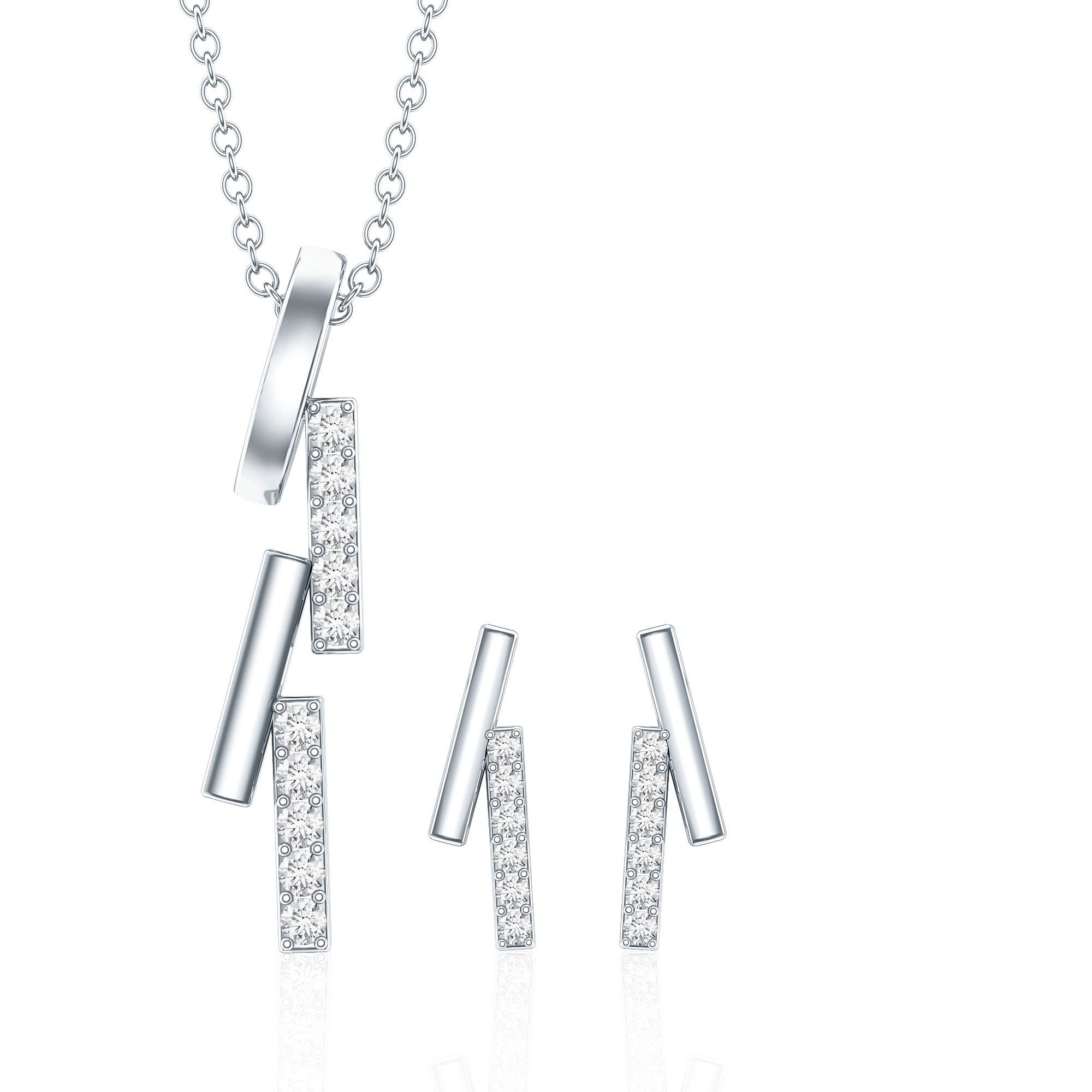 Certified Diamond Bar Dangle Necklace Earrings Set Lab - ( EF-VS ) - Rosec Jewels