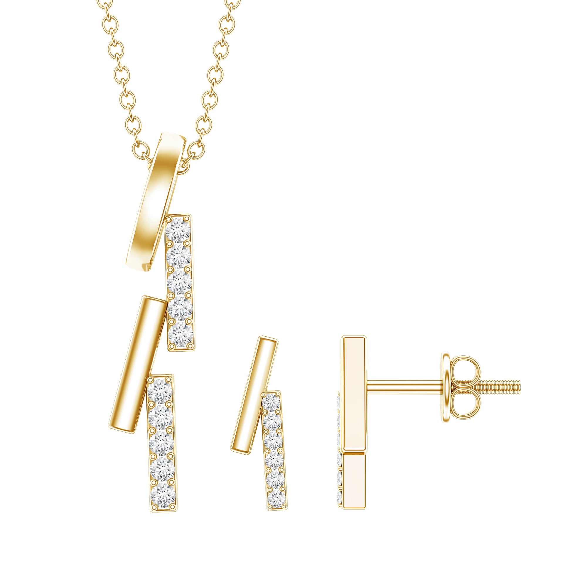 Certified Diamond Bar Dangle Necklace Earrings Set Lab - ( EF-VS ) - Rosec Jewels