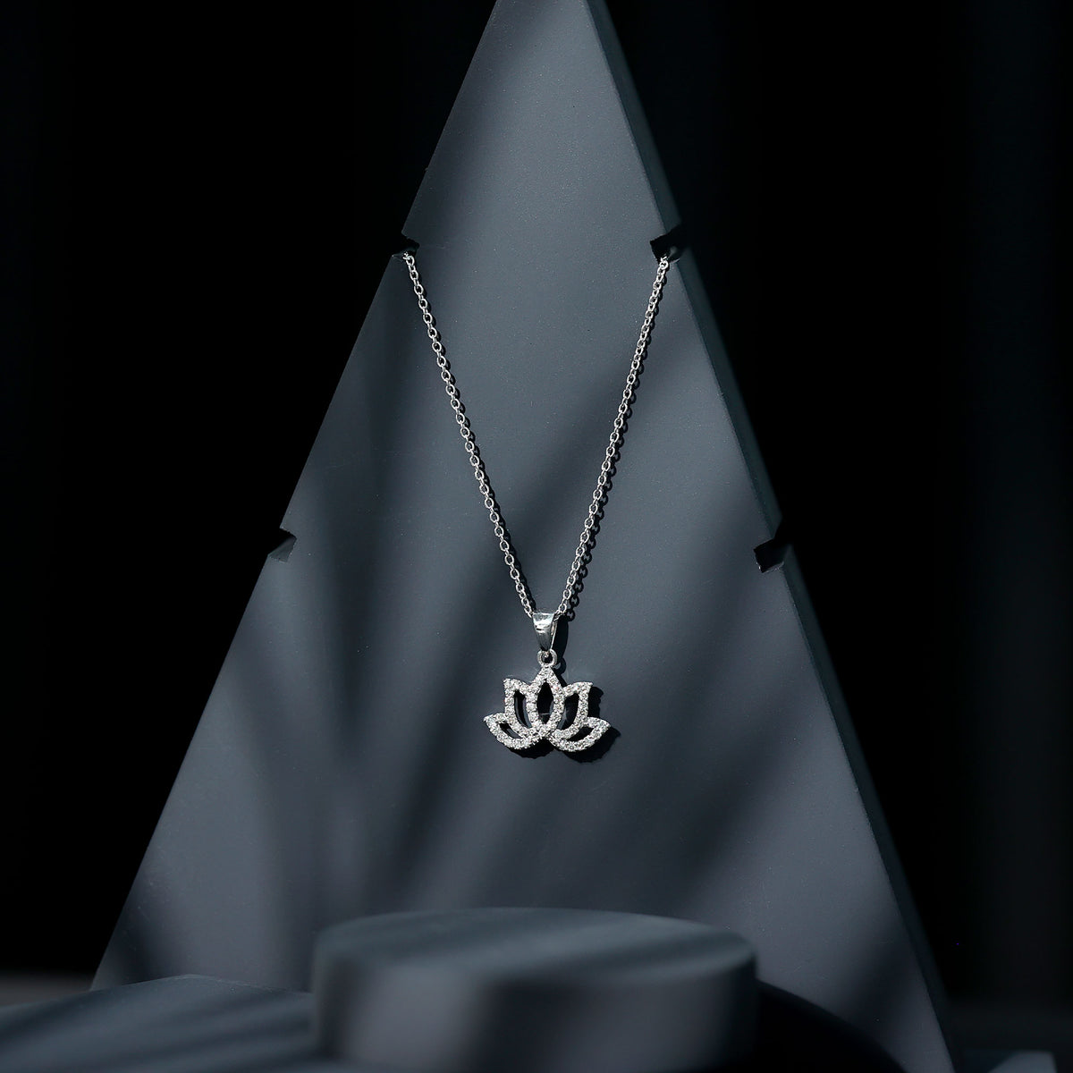 Diamond Lotus Flower Necklace in Pave Setting Lab - ( EF-VS ) - Rosec Jewels