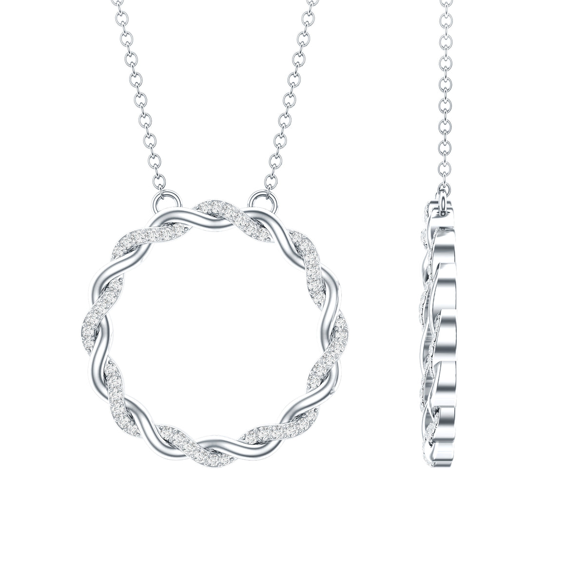 Diamond Twisted Eternity Necklace in Pave Setting Lab - ( EF-VS ) - Rosec Jewels