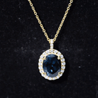 Genuine 2.5 Carat Oval Cut London Blue Topaz and Diamond Necklace AAA - Rosec Jewels