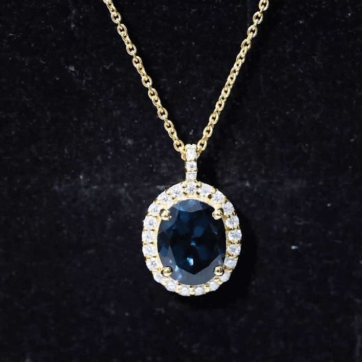 Genuine 2.5 Carat Oval Cut London Blue Topaz and Diamond Necklace AAA - Rosec Jewels