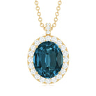 Genuine 2.5 Carat Oval Cut London Blue Topaz and Diamond Necklace AAA - Rosec Jewels