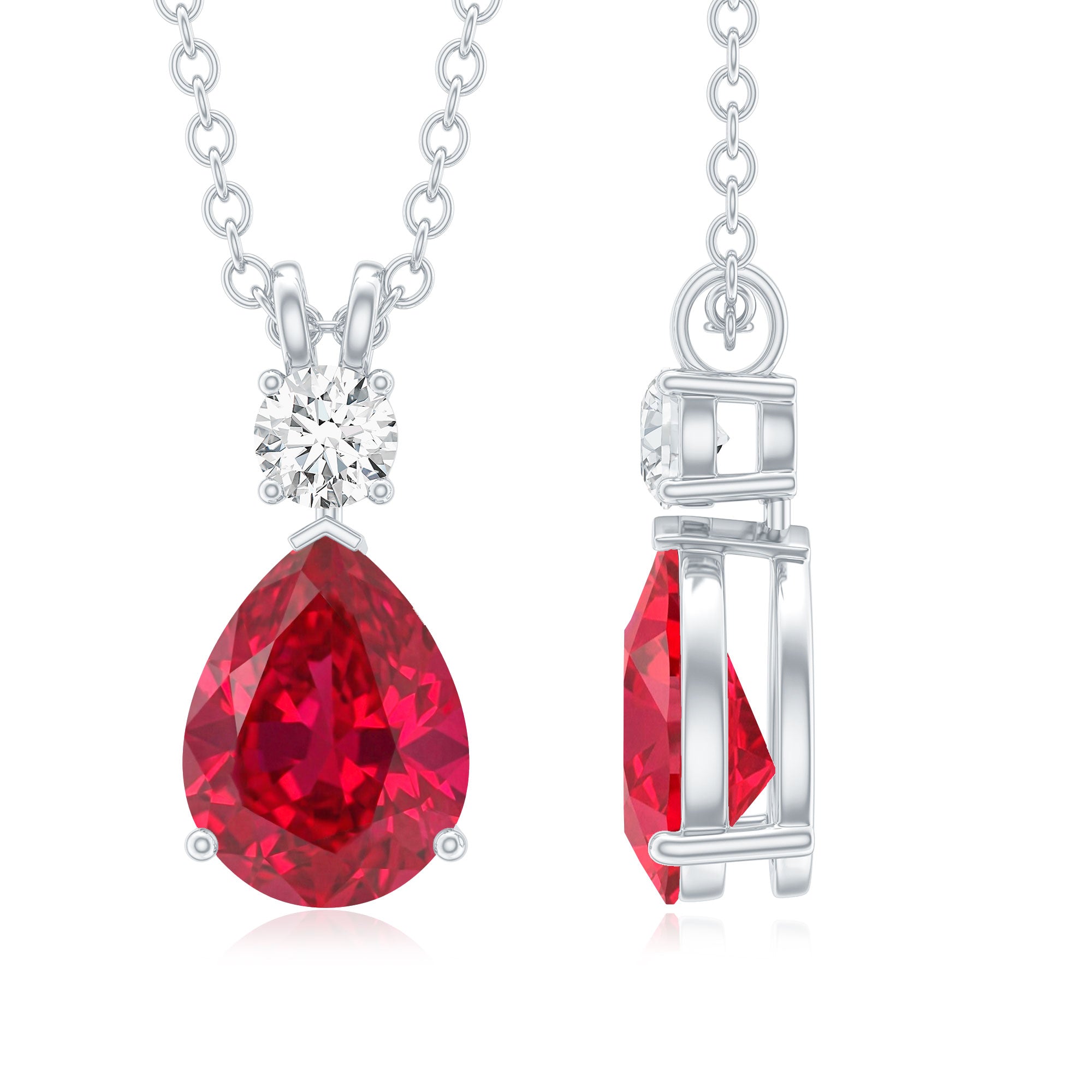 Pear Shape Lab Grown Ruby Teardrop Necklace with Diamond AAAA - Rosec Jewels