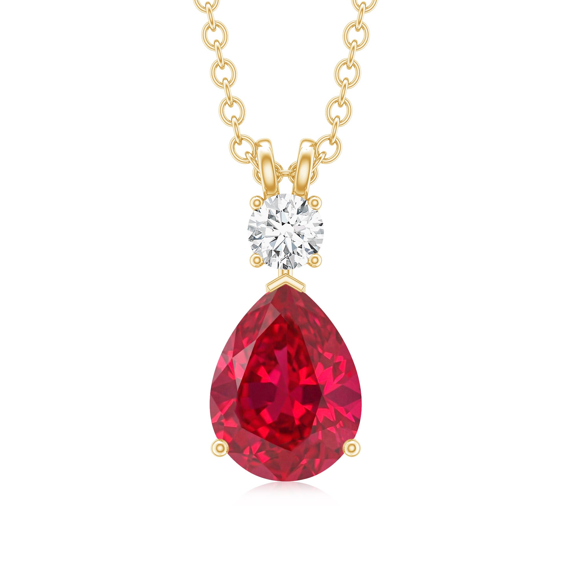 Pear Shape Lab Grown Ruby Teardrop Necklace with Diamond AAAA - Rosec Jewels