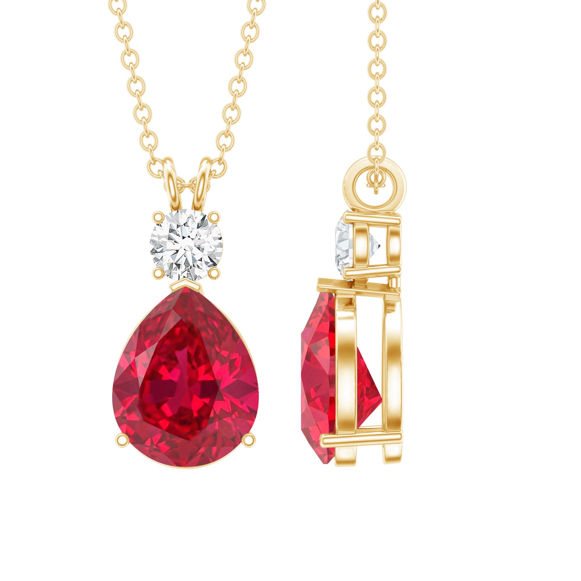 2.9 Carat Lab Created Ruby Teardrop Pendant with Diamond AAAA - Rosec Jewels