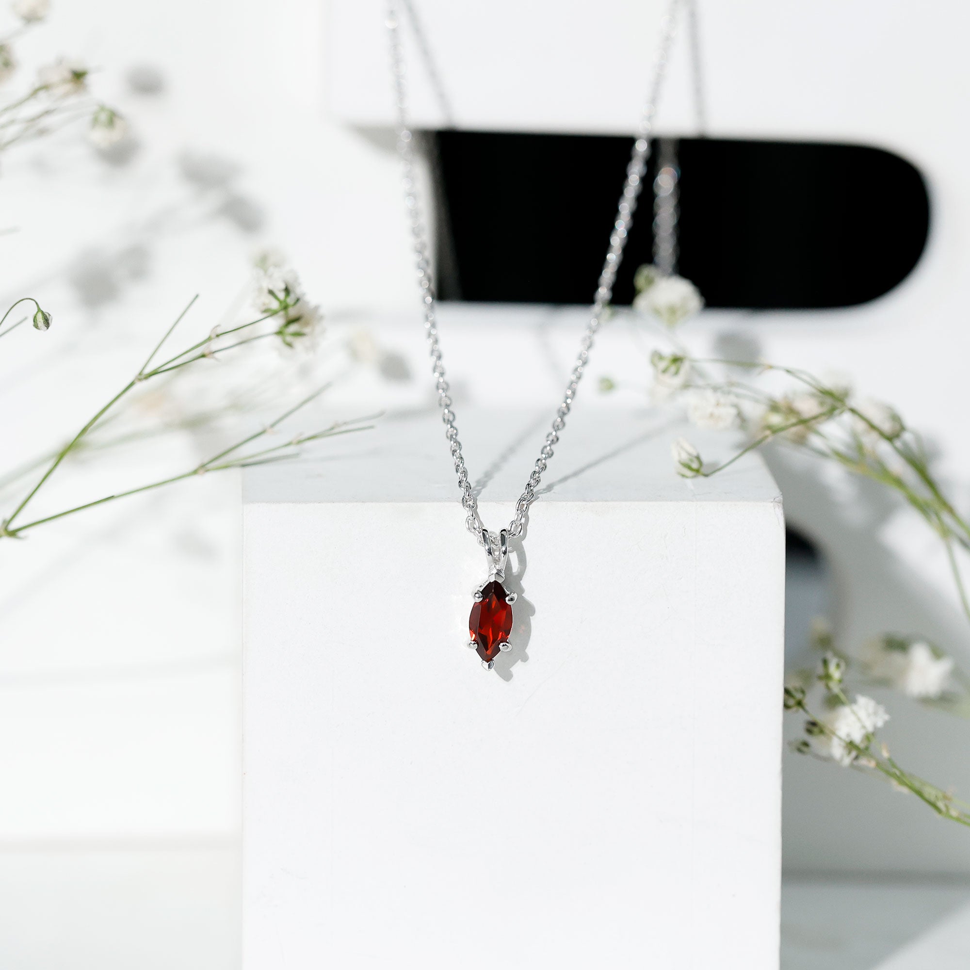 0.75 Carat Marquise Cut Garnet Solitaire Necklace With Chain AAA - Rosec Jewels