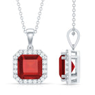 4.8 Carat Asscher Cut Lab Grown Ruby Necklace With Diamond AAAA - Rosec Jewels
