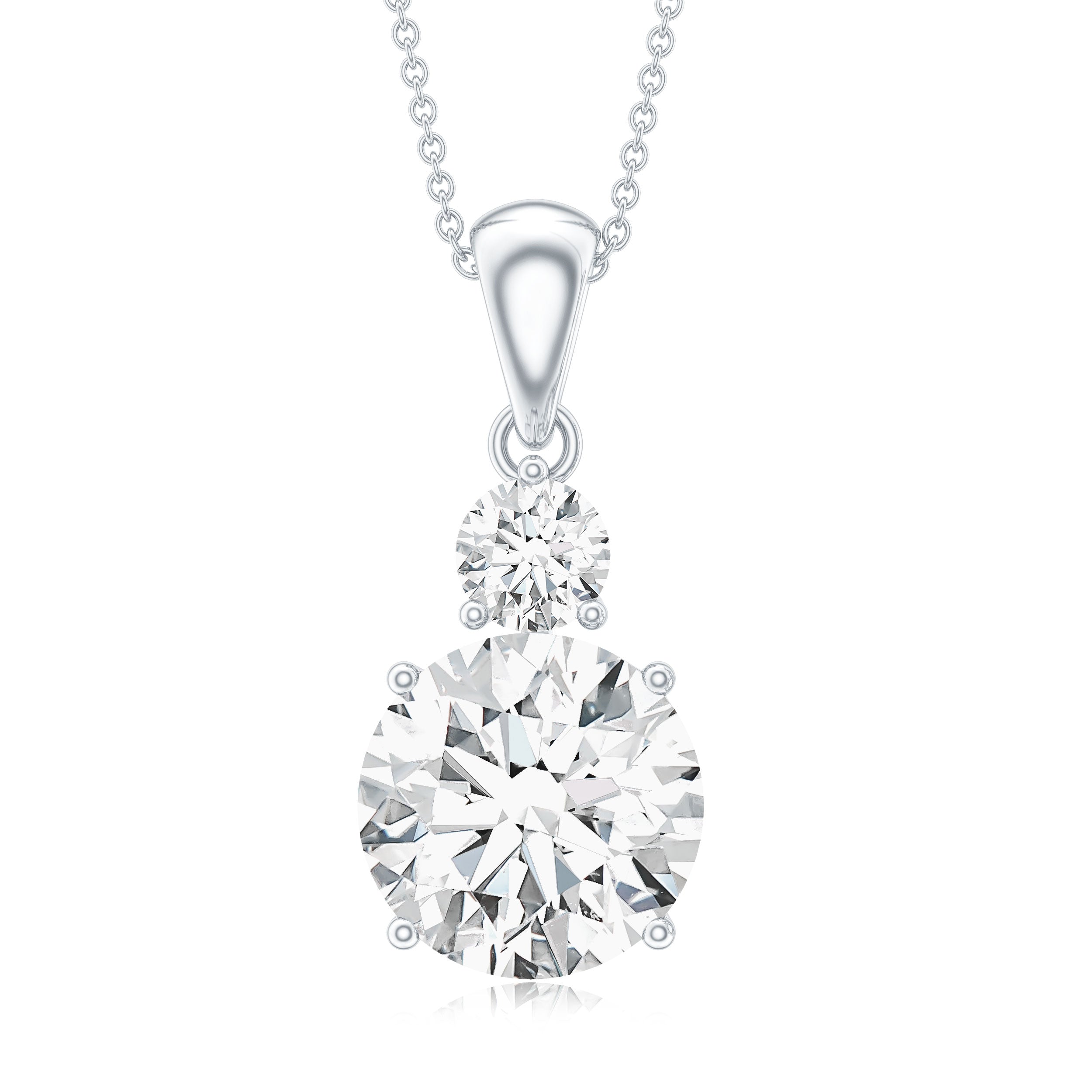 Brilliant Cut Moissanite Two Stone Necklace With Chain D-VS1 - Rosec Jewels