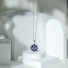4.5 CT Created Blue Sapphire Flower Pendant with Moissanite Halo Lab Created Blue Sapphire - ( AAAA ) - Quality - Rosec Jewels