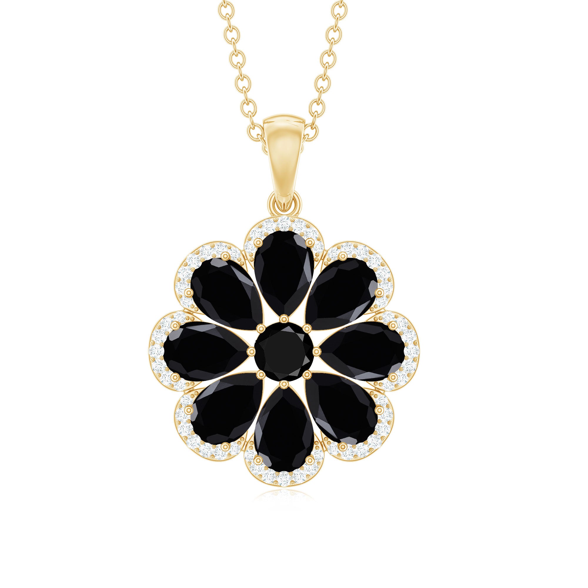 Certified Black Spinel Flower Necklace with Moissanite Halo AAA - Rosec Jewels
