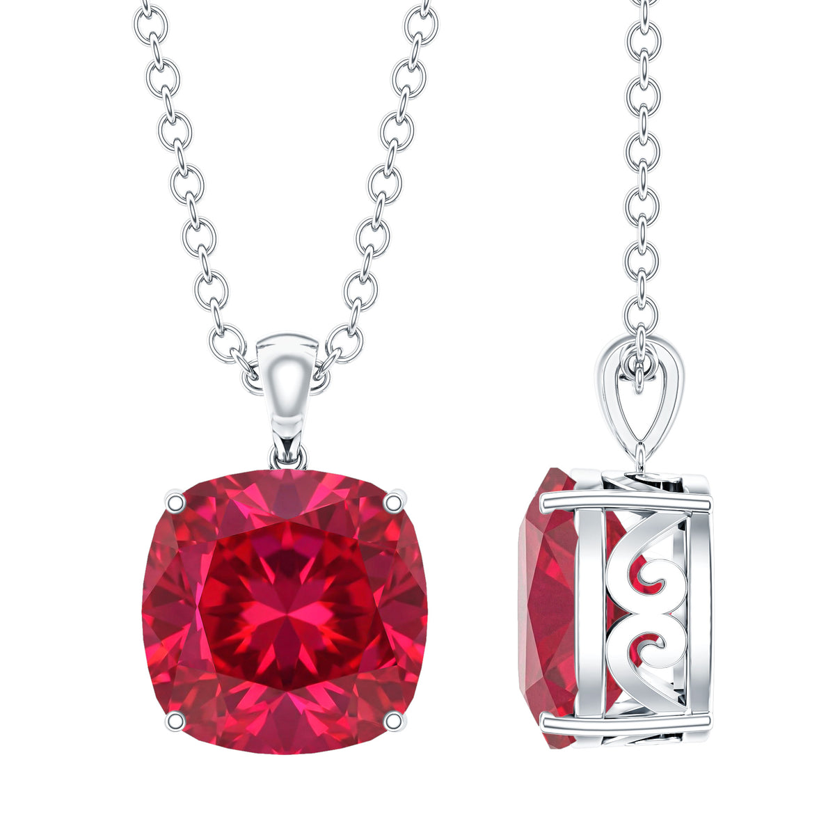 2 Carat Lab Created Ruby Solitaire Necklace With Chain AAAA - Rosec Jewels