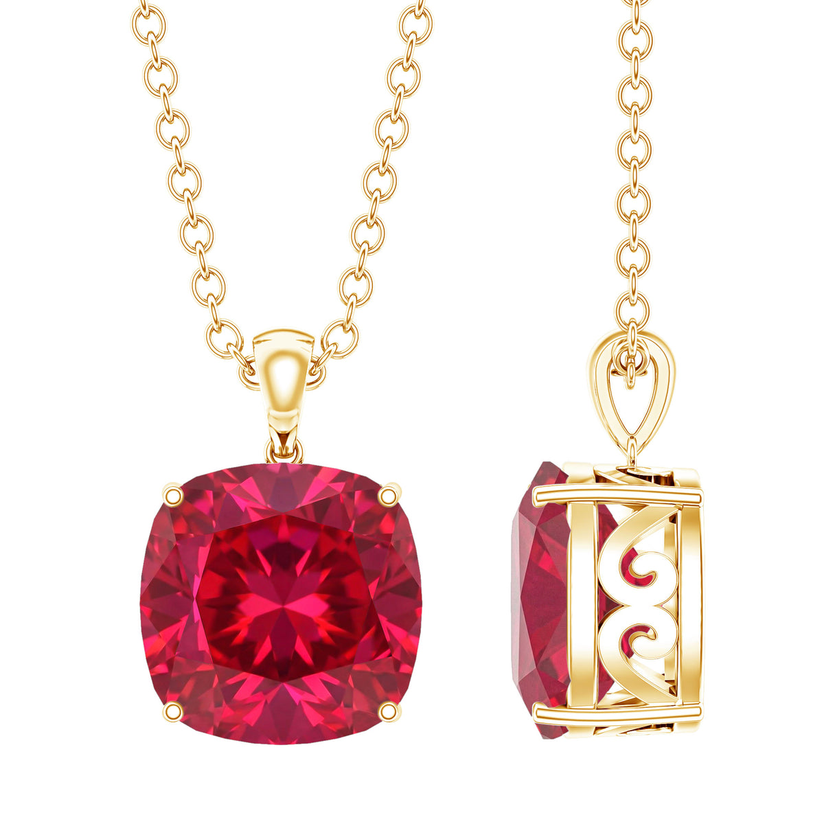 2 Carat Lab Created Ruby Solitaire Necklace With Chain AAAA - Rosec Jewels