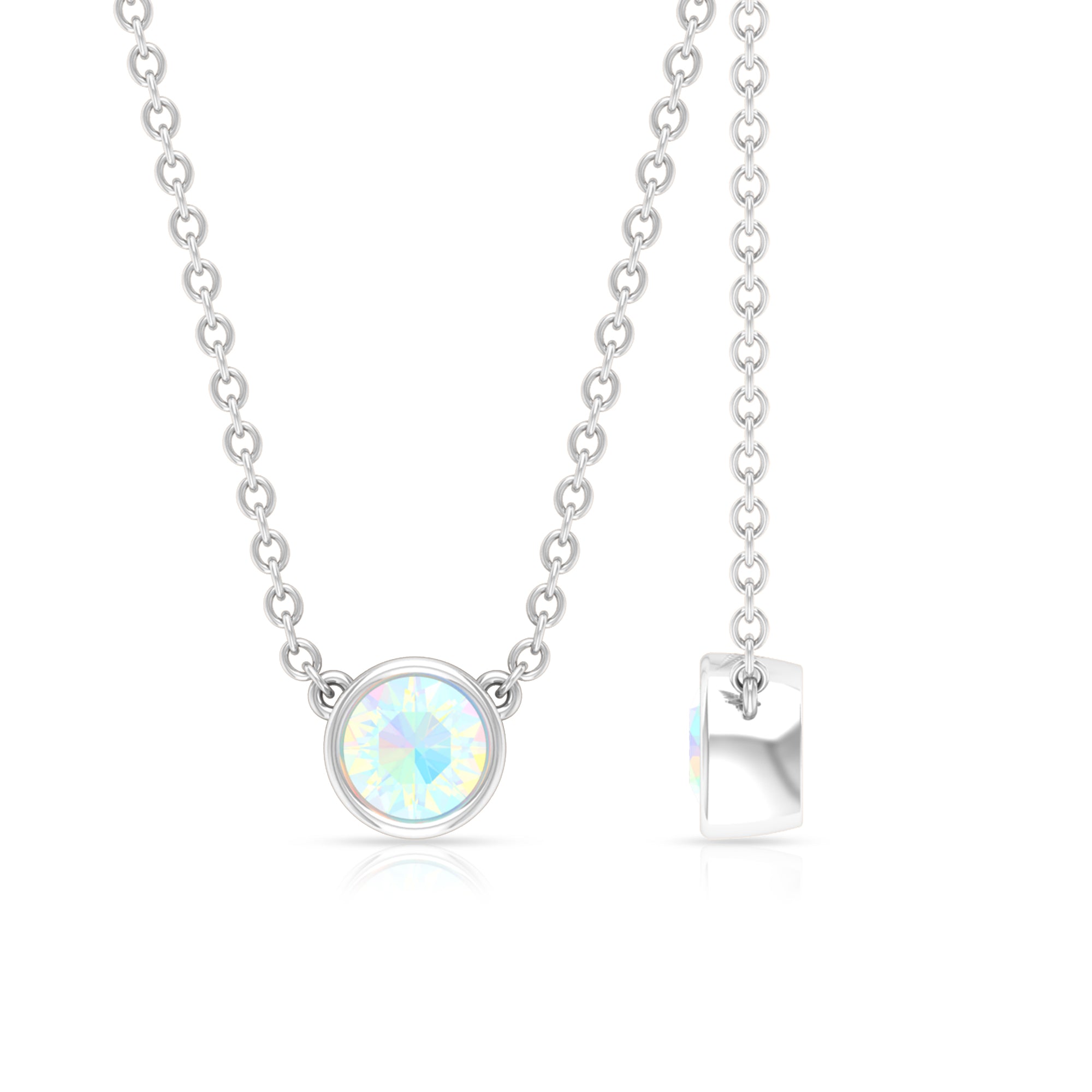 4 MM Round Shape Ethiopian Opal Solitaire Necklace in Bezel Setting Ethiopian Opal - ( AAA ) - Quality - Rosec Jewels