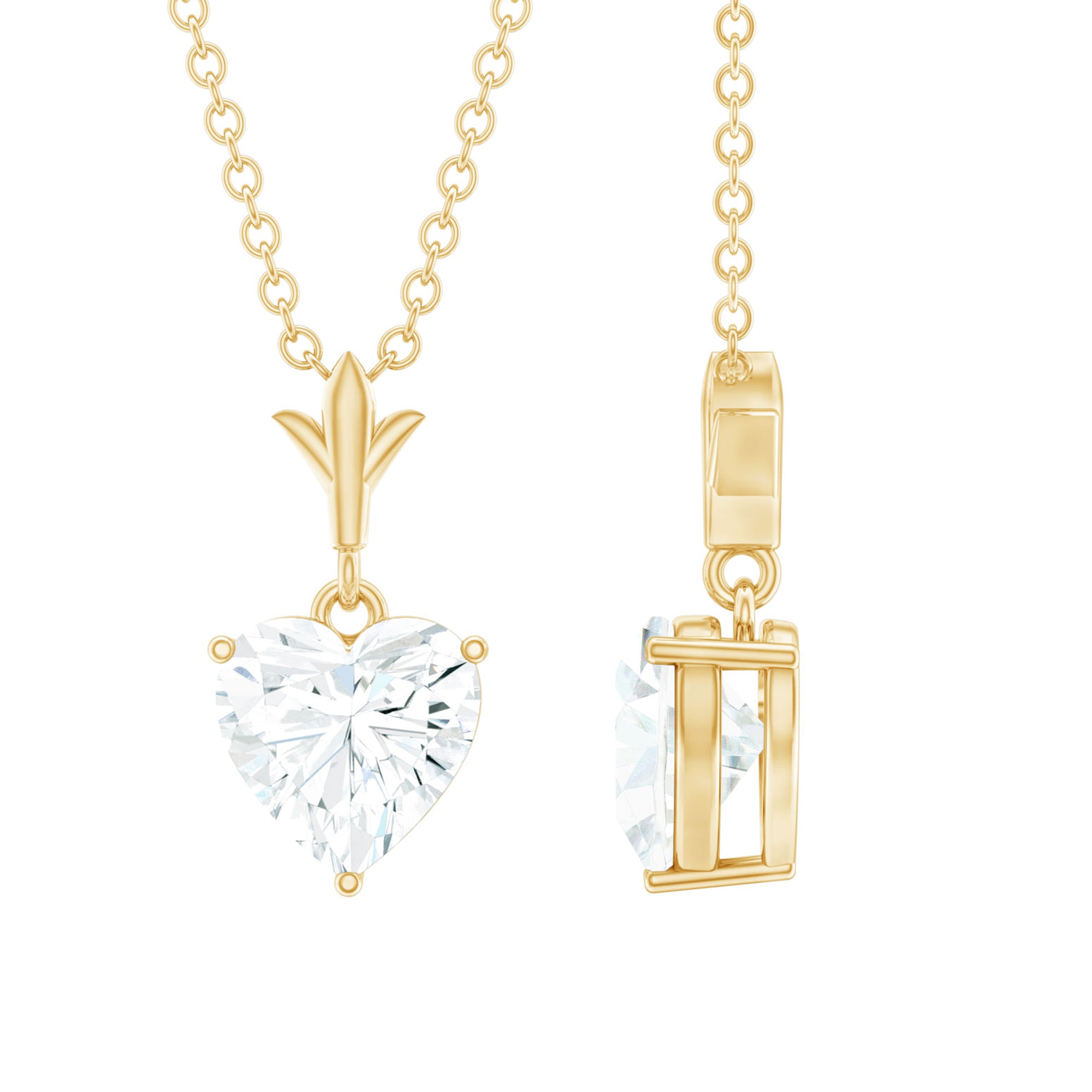 Heart Shaped Moissanite Pendant With Gold Plated Silver Chain