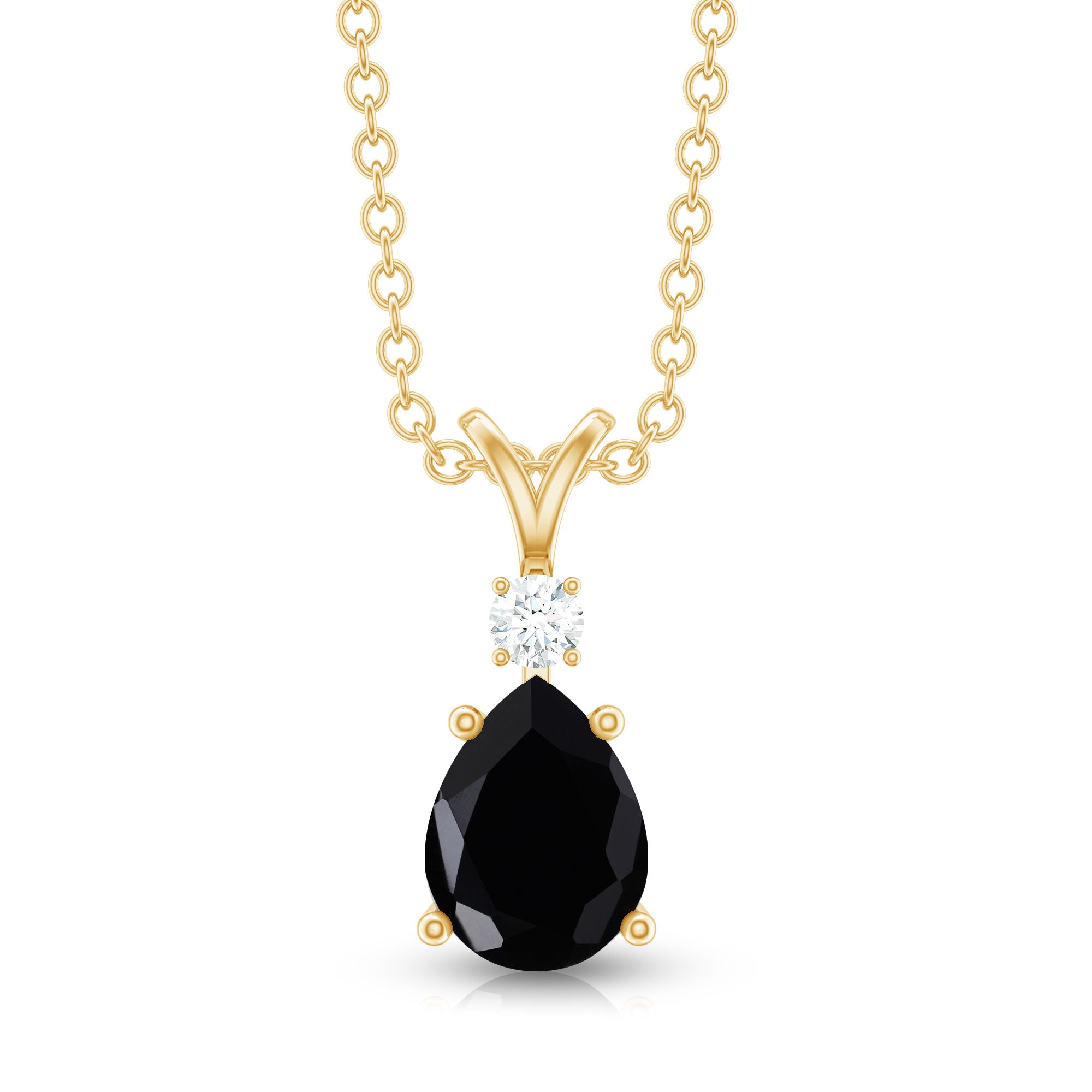 Pear Shape Black Onyx Solitaire Pendant with Diamond AAA - Rosec Jewels