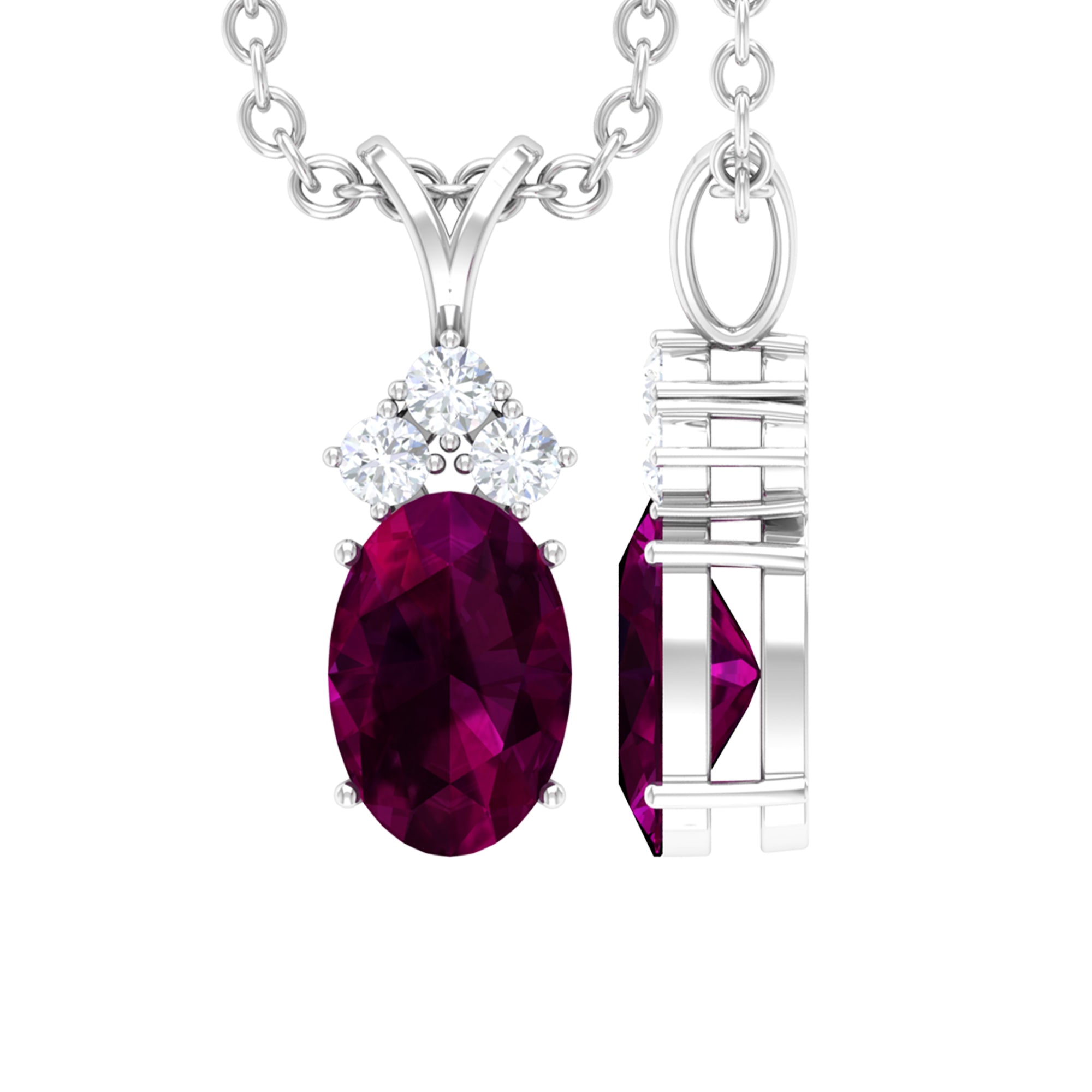 Certified 6X8 MM Oval Rhodolite Necklace with Diamond