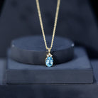 Real 1 Carat Oval Cut Aquamarine Pendant Necklace with Diamond Trio AAA - Rosec Jewels