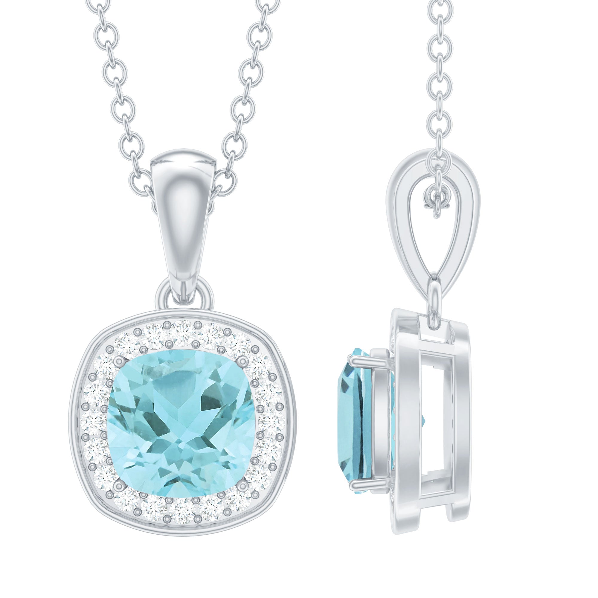Natural Sky Blue Topaz Birthstone Necklace With Silver Chain