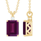 Rosec Jewels-Emerald Cut Rhodolite Solitaire Necklace with Silver Chain